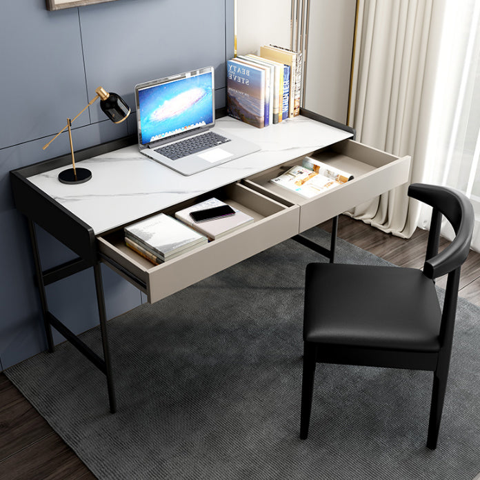 Rectangular Shaped Modern Office Table Stone Writing Desk in White and Black