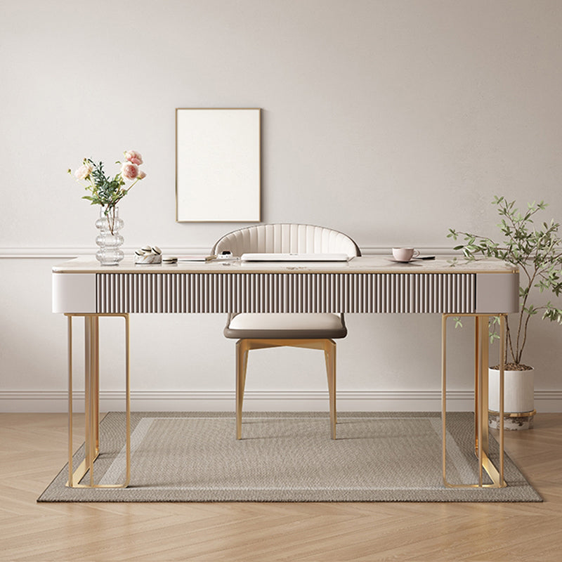 Rectangle Stone Top Office Desk Glam Style Writing Desk for Office