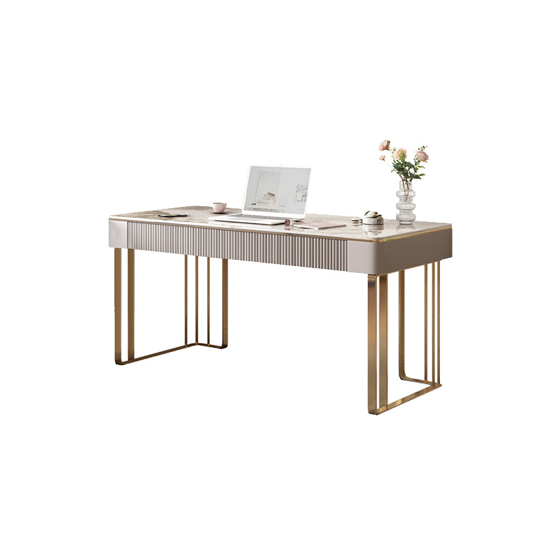 Rectangle Stone Top Office Desk Glam Style Writing Desk for Office