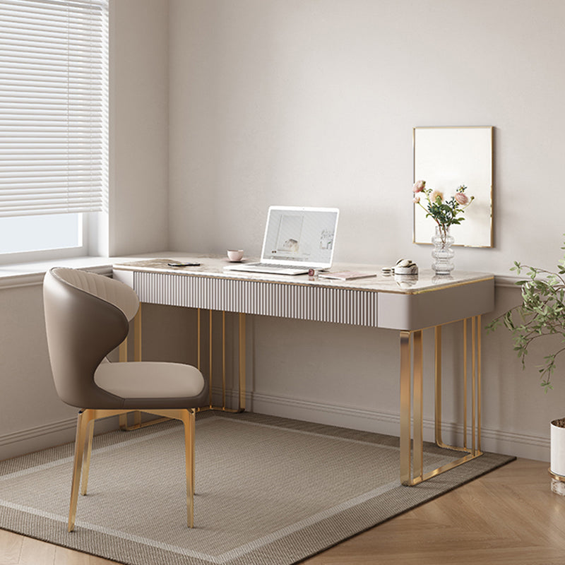 Rectangle Stone Top Office Desk Glam Style Writing Desk for Office