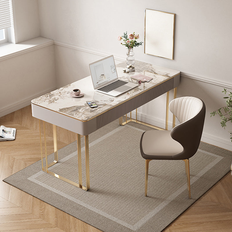 Rectangle Stone Top Office Desk Glam Style Writing Desk for Office