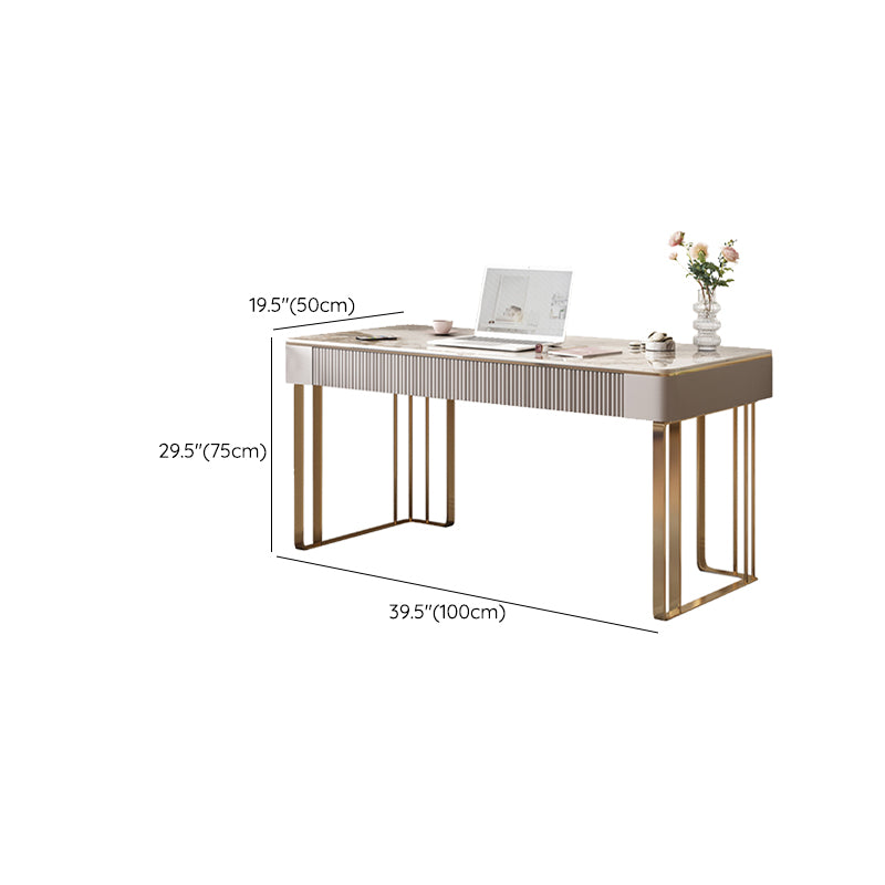 Rectangle Stone Top Office Desk Glam Style Writing Desk for Office