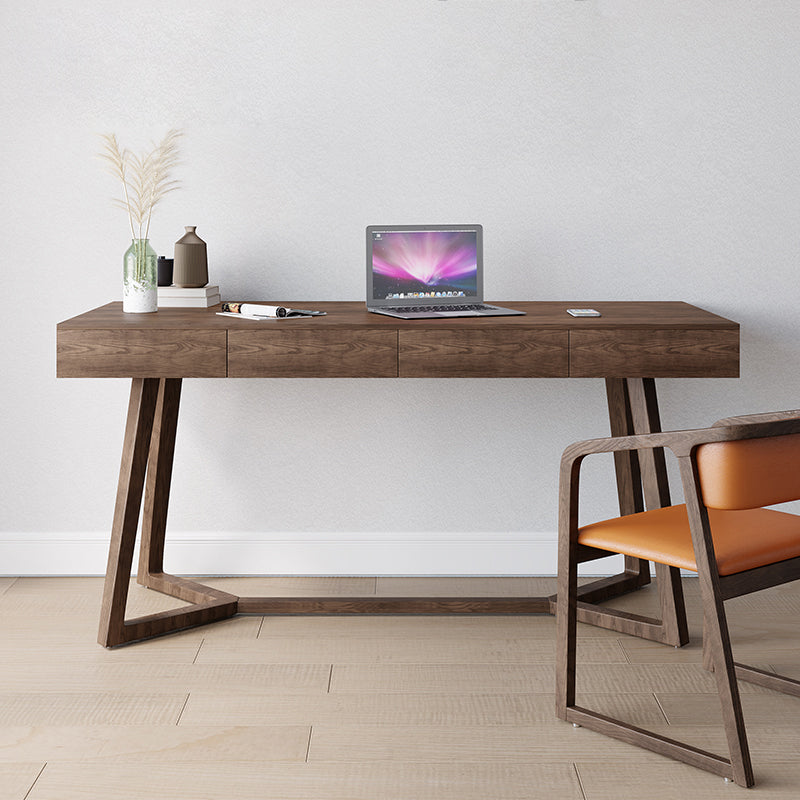 Rectangular Shaped Computer Table Wooden Writing Desk in Brown