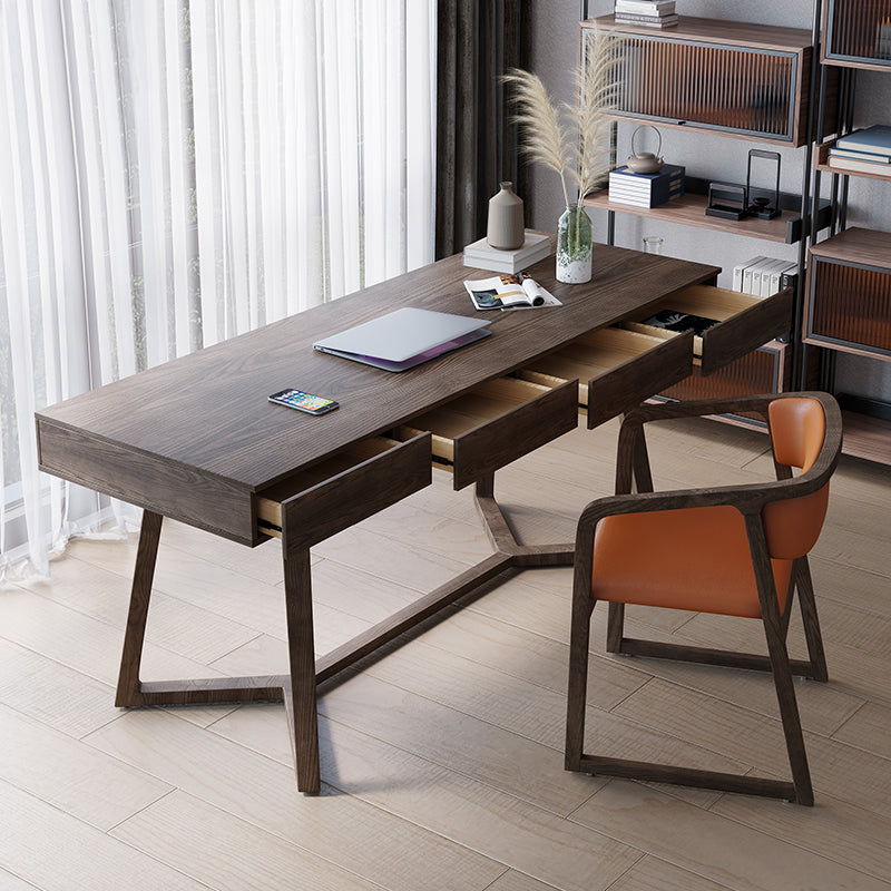 Rectangular Shaped Computer Table Wooden Writing Desk in Brown