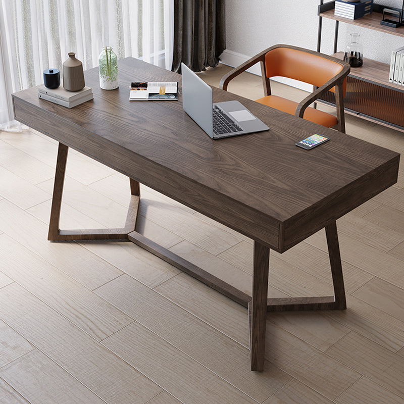 Rectangular Shaped Computer Table Wooden Writing Desk in Brown