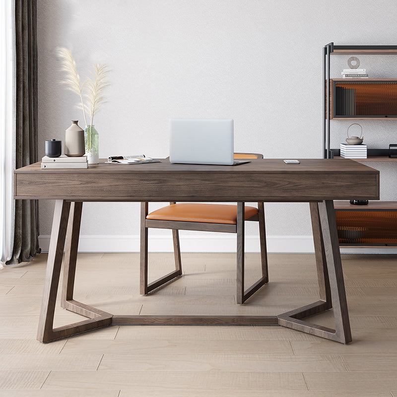 Rectangular Shaped Computer Table Wooden Writing Desk in Brown