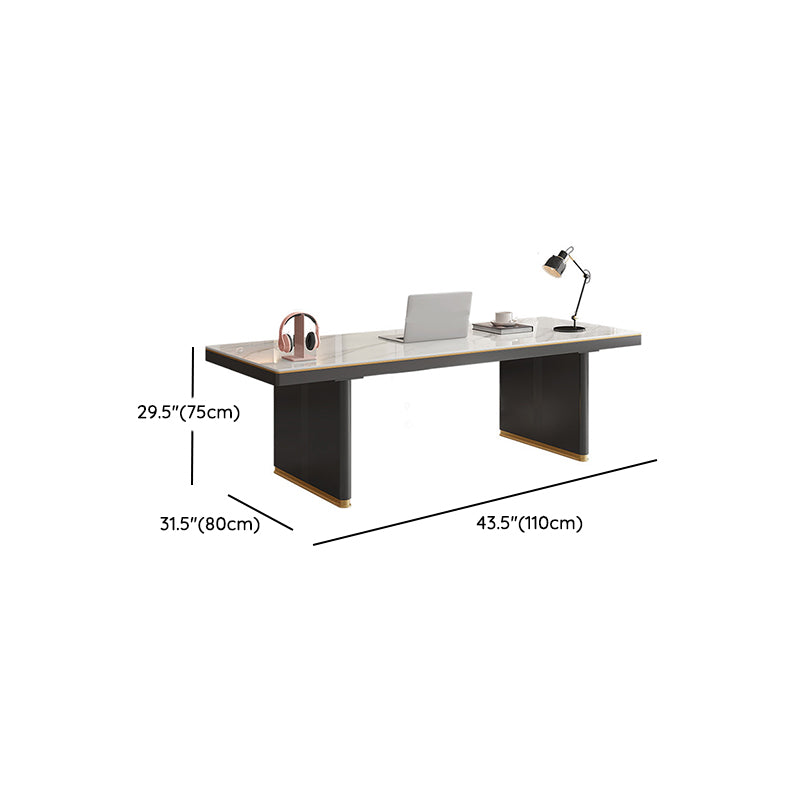 Rectangular Shape Contemporary Office Desk Stone Task Desk with 2 Legs in White and Black