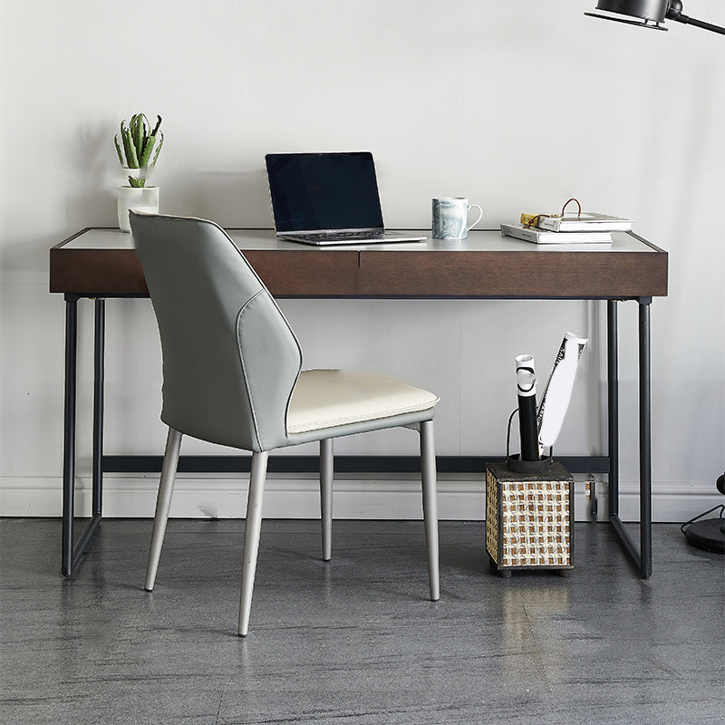 Rectangular Shape Contemporary Office Desk Stone Task Desk with 2 Legs in Grey