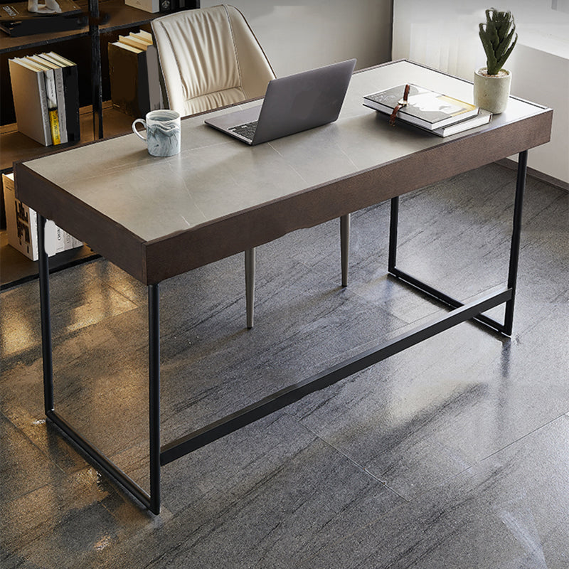 Rectangular Shape Contemporary Office Desk Stone Task Desk with 2 Legs in Grey