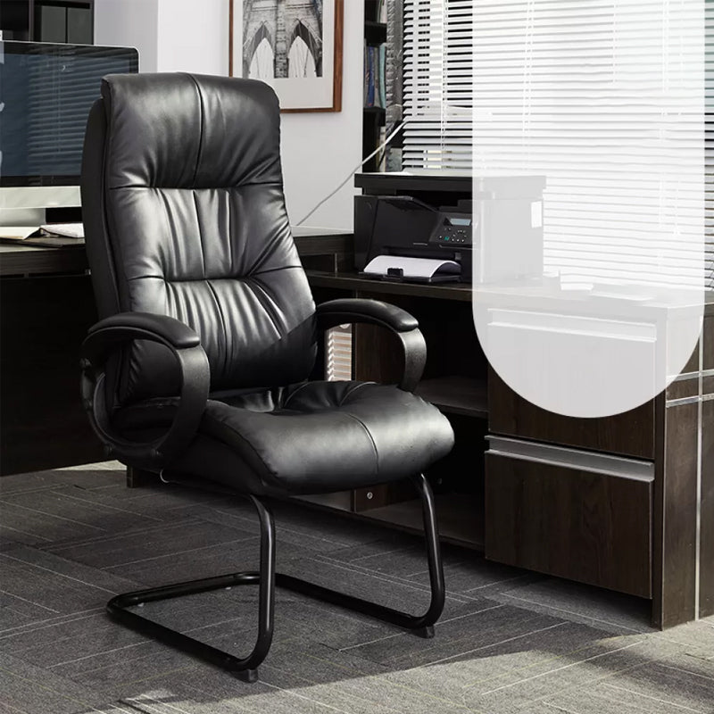 Fixed Arms Office Chair Leather No Distressing Ergonomic Desk Chair