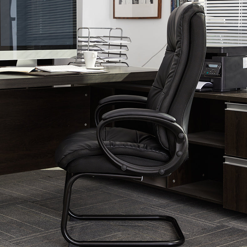 Fixed Arms Office Chair Leather No Distressing Ergonomic Desk Chair