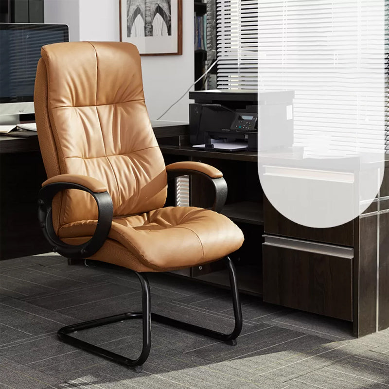 Fixed Arms Office Chair Leather No Distressing Ergonomic Desk Chair