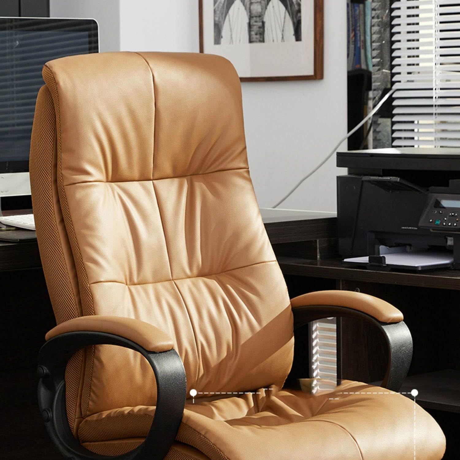 Fixed Arms Office Chair Leather No Distressing Ergonomic Desk Chair