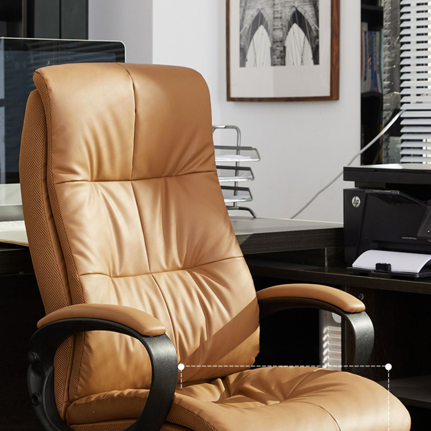 Modern Padded Arms Office Chair Leather Tilt Mechanism Chair with Wheels