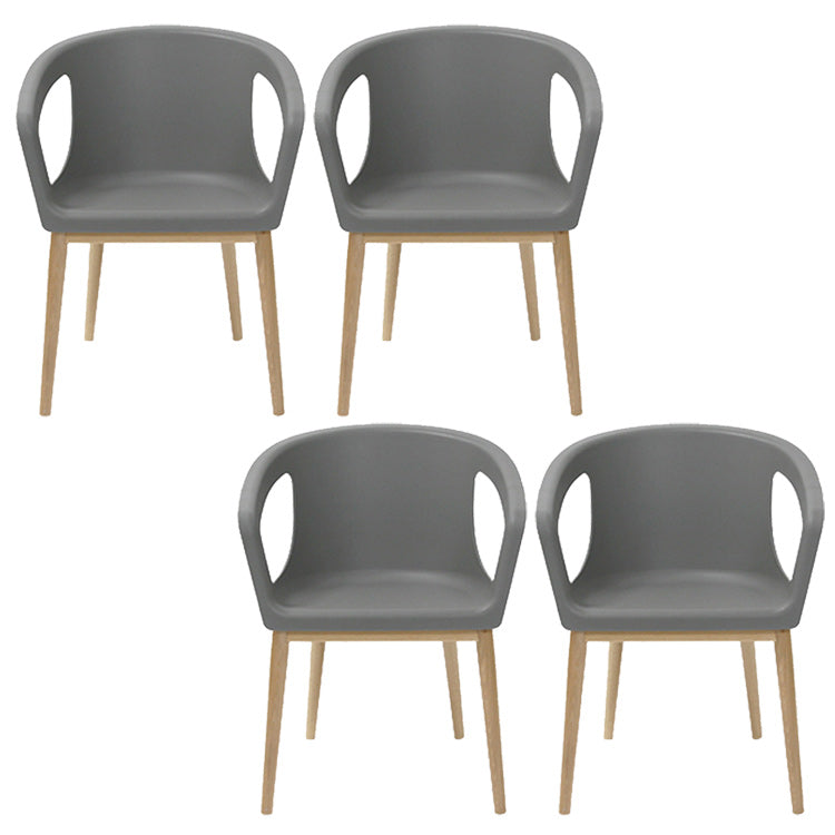 Contemporary Dining Armchair in Plastic with Solid Wood Legs