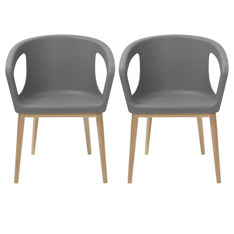 Contemporary Dining Armchair in Plastic with Solid Wood Legs