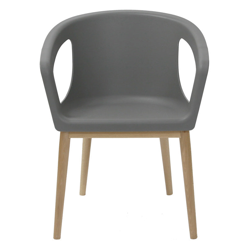 Contemporary Dining Armchair in Plastic with Solid Wood Legs