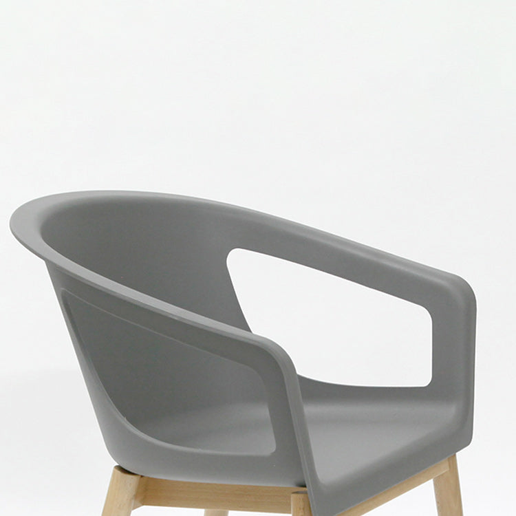 Contemporary Dining Armchair in Plastic with Solid Wood Legs