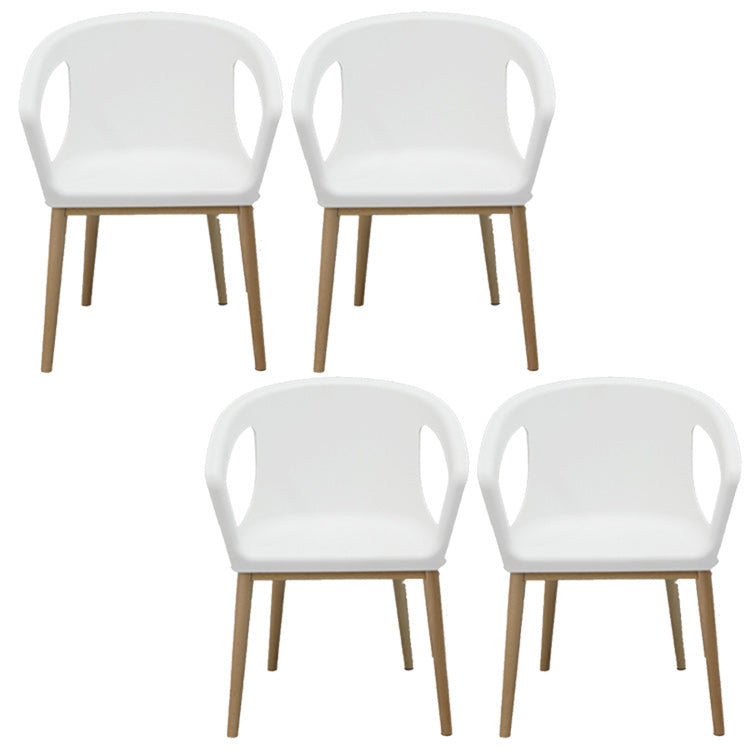 Contemporary Dining Armchair in Plastic with Solid Wood Legs