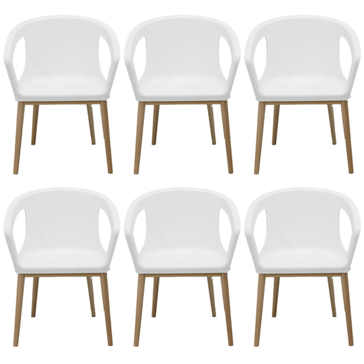 Contemporary Dining Armchair in Plastic with Solid Wood Legs