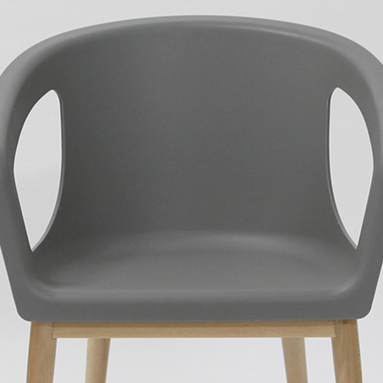 Contemporary Dining Armchair in Plastic with Solid Wood Legs