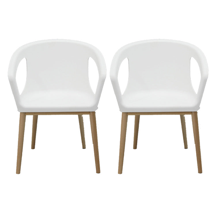 Contemporary Dining Armchair in Plastic with Solid Wood Legs