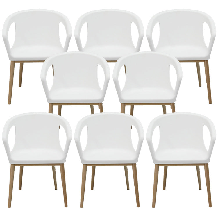 Contemporary Dining Armchair in Plastic with Solid Wood Legs