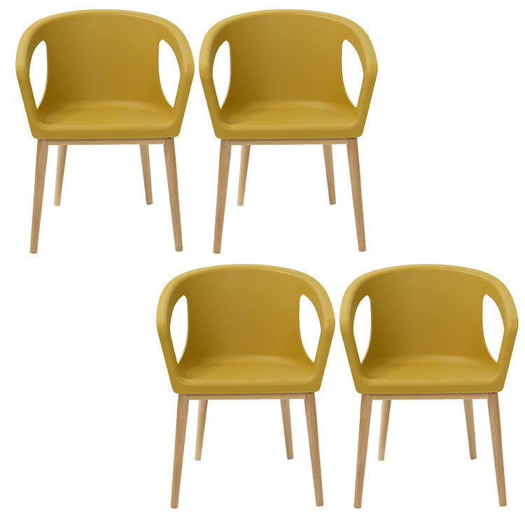 Contemporary Dining Armchair in Plastic with Solid Wood Legs