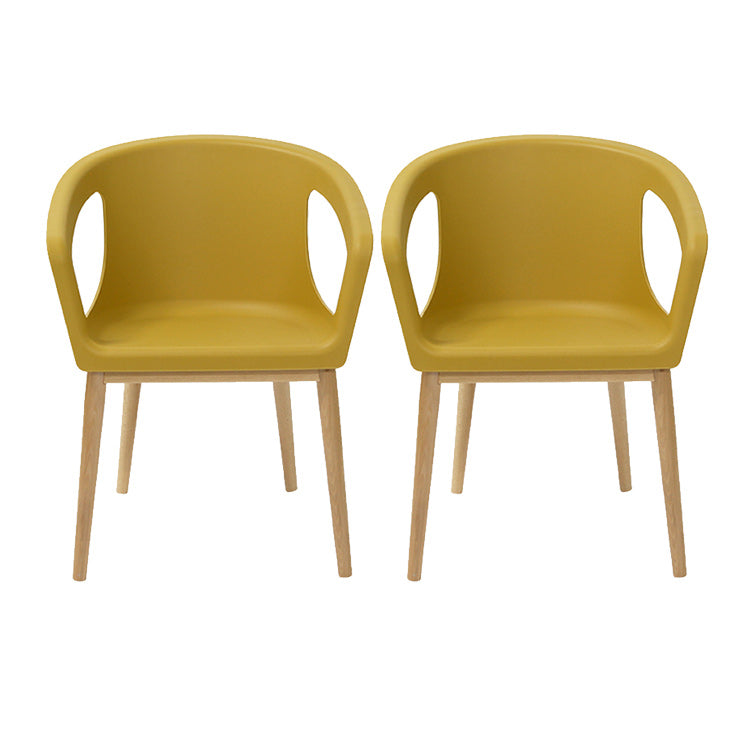 Contemporary Dining Armchair in Plastic with Solid Wood Legs