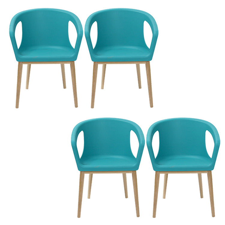 Contemporary Dining Armchair in Plastic with Solid Wood Legs