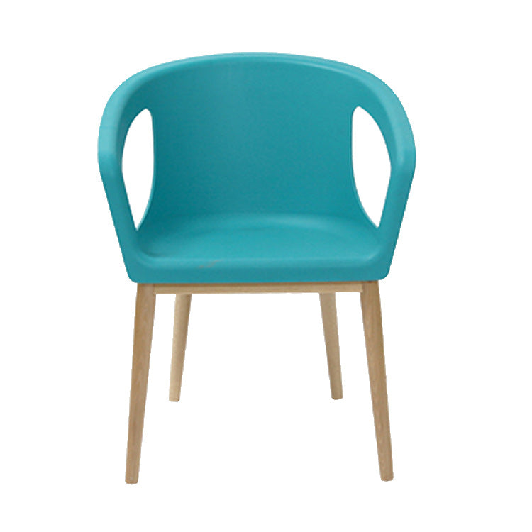 Contemporary Dining Armchair in Plastic with Solid Wood Legs