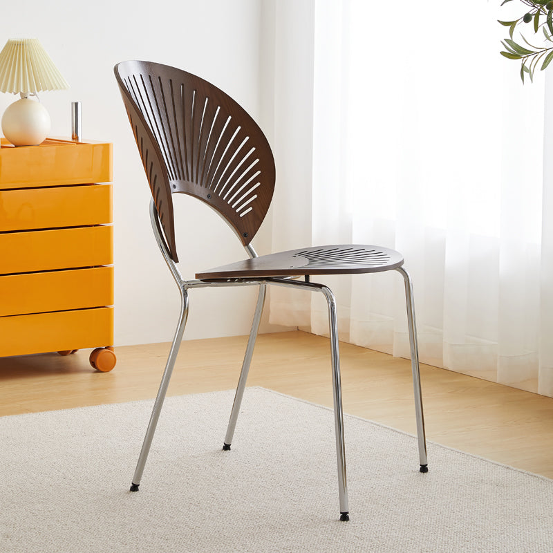 Contemporary Wooden Dining Side Chair with Metal Legs and Open Back