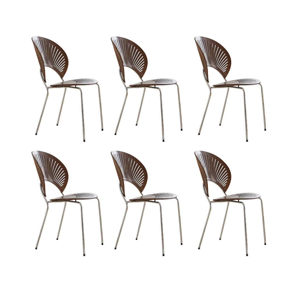 Contemporary Wooden Dining Side Chair with Metal Legs and Open Back