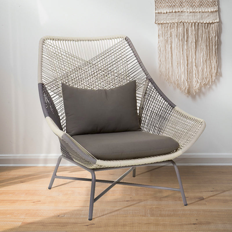 Contemporary Metal Base Dining Armchair in Grey with Open Back