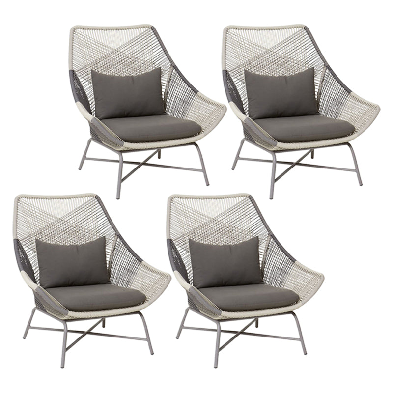 Contemporary Metal Base Dining Armchair in Grey with Open Back