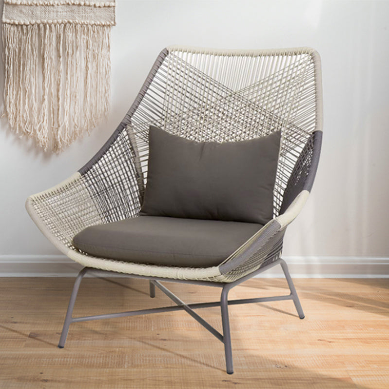 Contemporary Metal Base Dining Armchair in Grey with Open Back