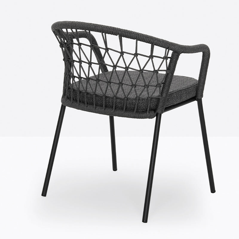Contemporary Metal Base Dining Armchair with Fabric Open Back