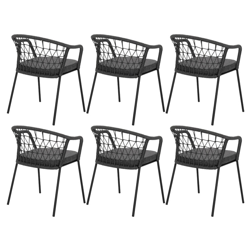 Contemporary Metal Base Dining Armchair with Fabric Open Back