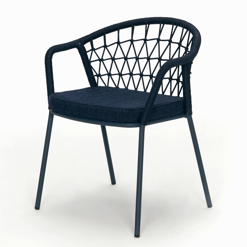 Contemporary Metal Base Dining Armchair with Fabric Open Back