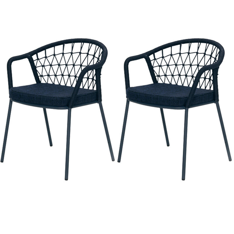 Contemporary Metal Base Dining Armchair with Fabric Open Back