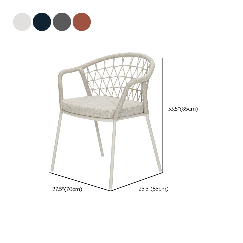 Contemporary Metal Base Dining Armchair with Fabric Open Back