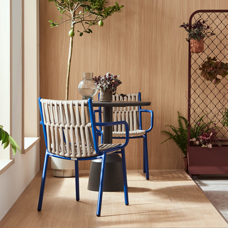 Contemporary Dining Armchair with Fabric Back and Metal Legs