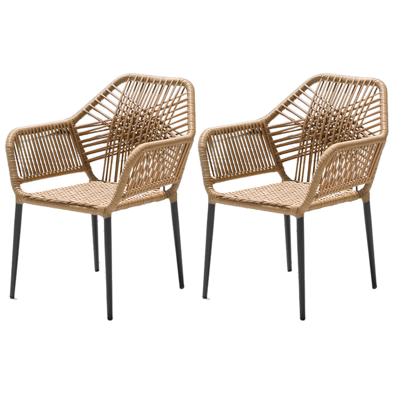 Tropical Stacking Dining Side Chair Woven Back Outdoor Bistro Chairs