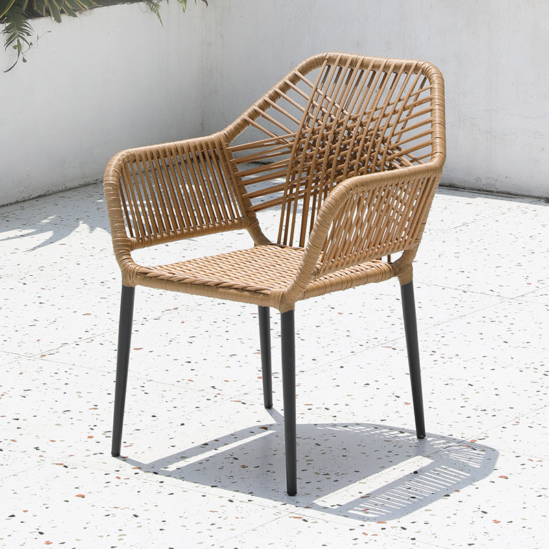 Tropical Stacking Dining Side Chair Woven Back Outdoor Bistro Chairs