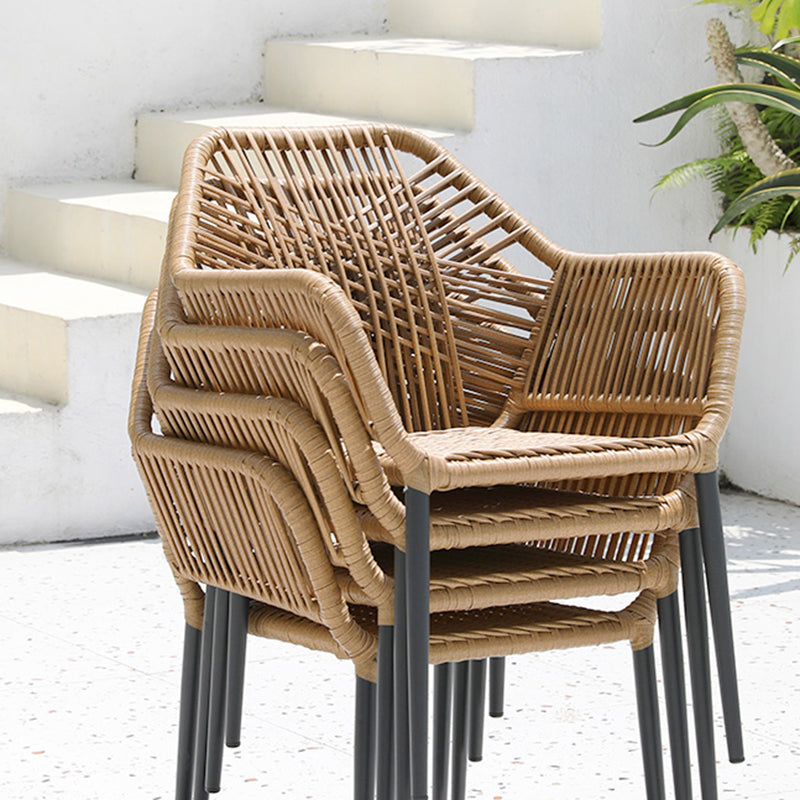 Tropical Stacking Dining Side Chair Woven Back Outdoor Bistro Chairs