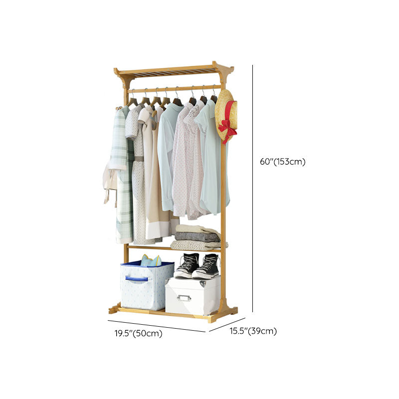 Modern Clothes Hanger Solid Wood Free Standing Coat Rack with Storage Shelves