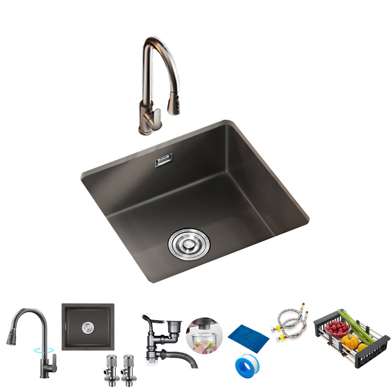 Square Granite Kitchen Sink Single Bowl Sink with Drain Strainer Kit