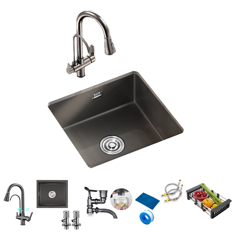 Square Granite Kitchen Sink Single Bowl Sink with Drain Strainer Kit