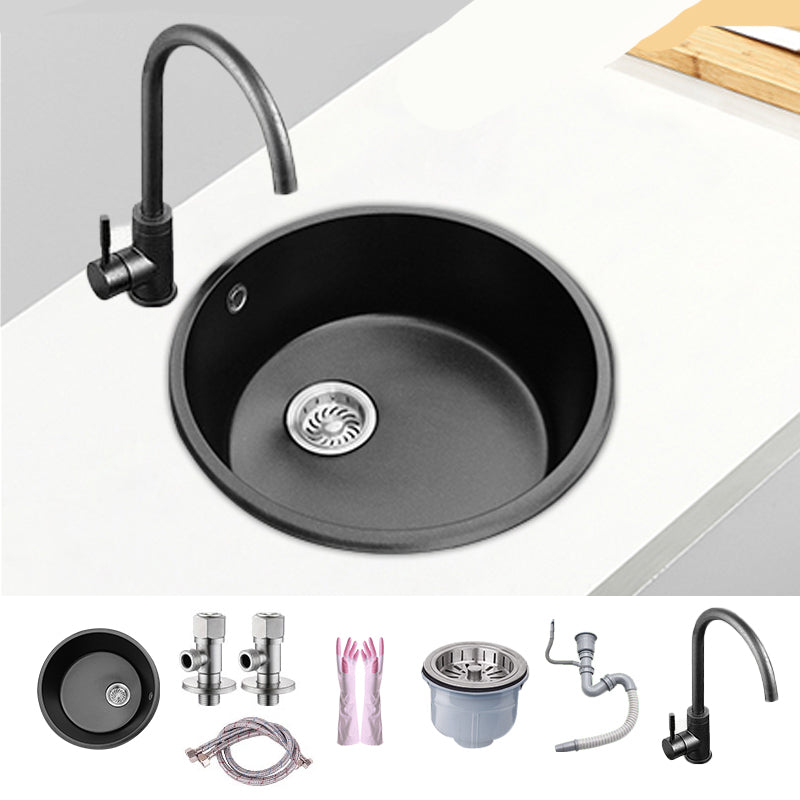 Round Single Bowl Kitchen Sink Granite Sink with Drain Strainer Kit