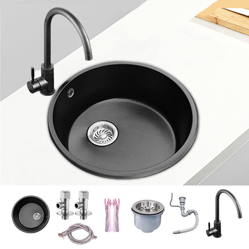 Round Single Bowl Kitchen Sink Granite Sink with Drain Strainer Kit